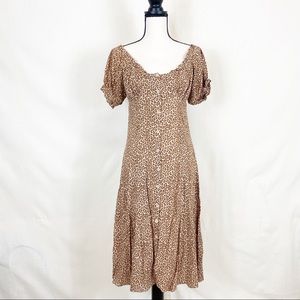 PETAL + PUP Midi Animal Print Leopard Dress Off Shoulder